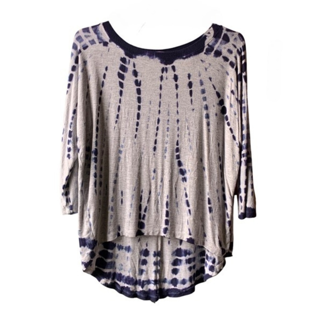 Mercer & Madison 3/4 Sleeve Blue and Gray Tie Dye Droptail Tee SzXS